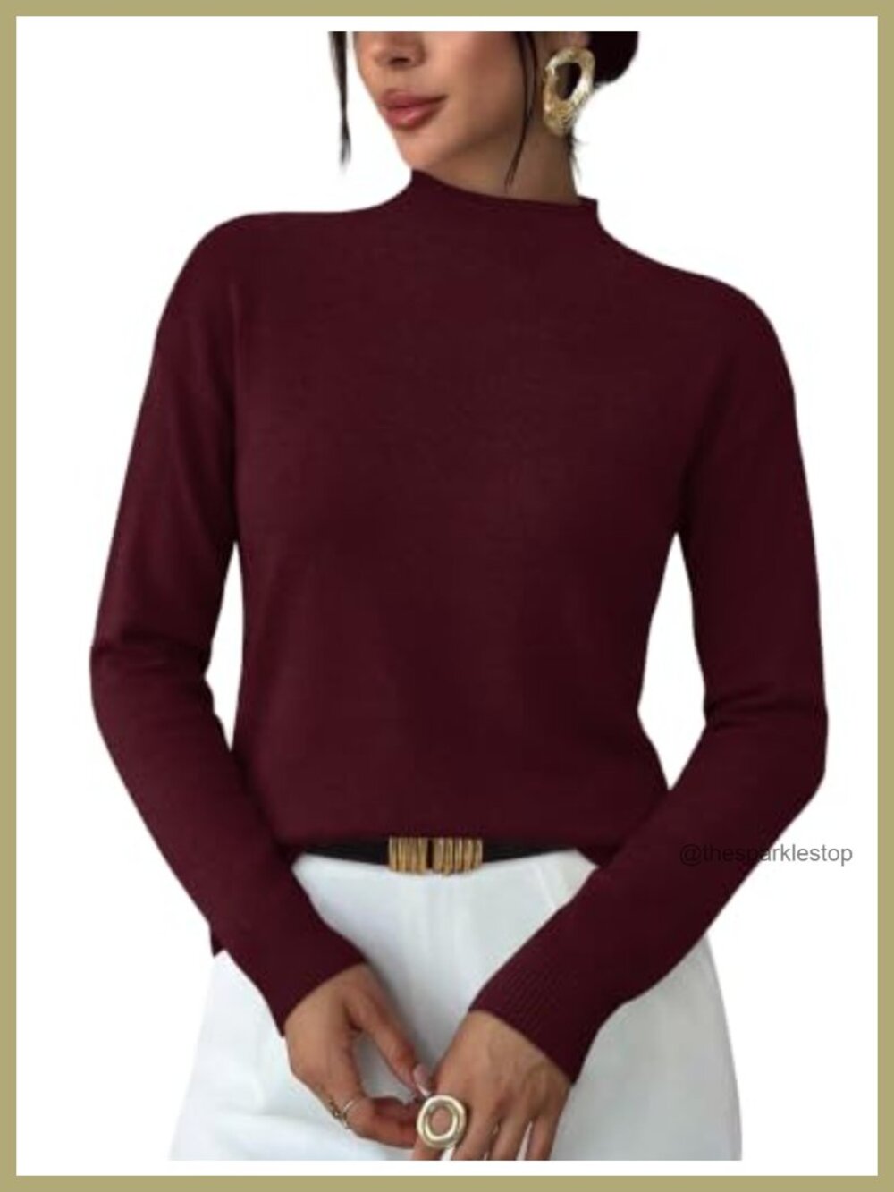 Womens Mock Neck Long Sleeve Sweater Soft Knit Pullover Fall Office to Weekend